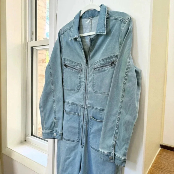 New Free People Lennox Denim Jumpsuit Blue Large - Picture 7 of 11